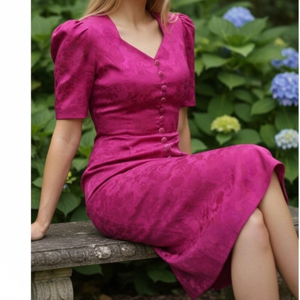 Silk Studio Vintage 90s Silk Brocade Sheath Dress Women's 4 Petite Pink